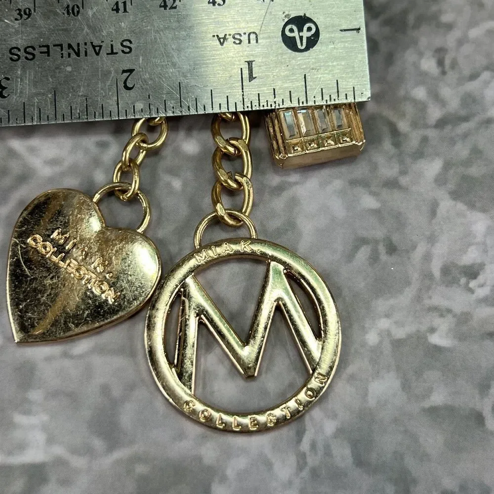 Michael Kors MK Gold Tone Charm Keychain Pave Heart Padlock Purse Charm